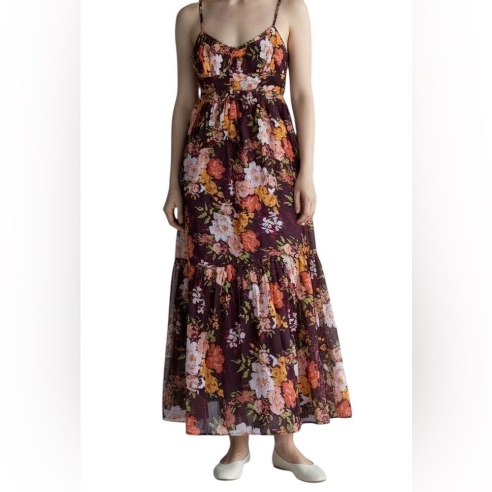 Patrons of Saints‎ Floral Print Midi Dress Sleeveless Flowy Women’s M Bohemian